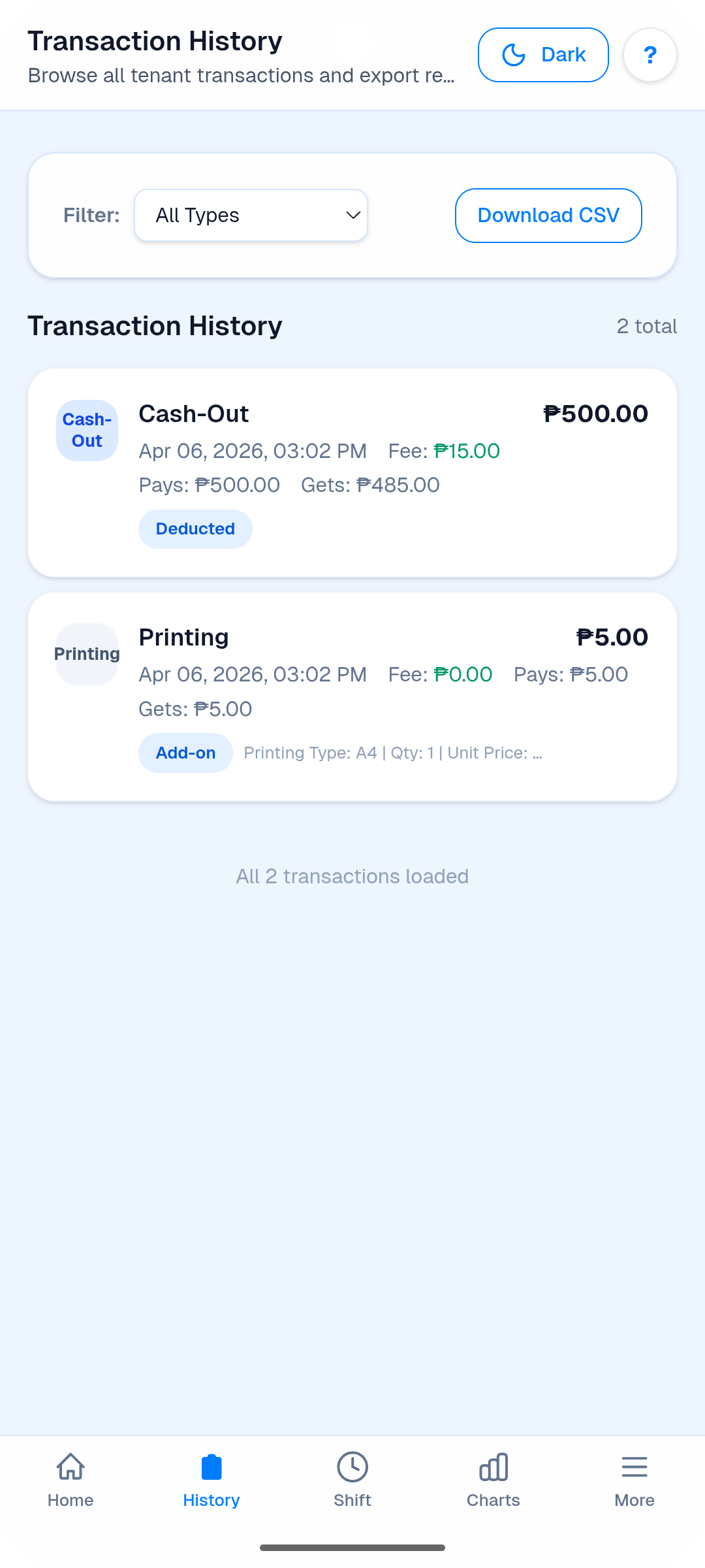 5. View Transaction History